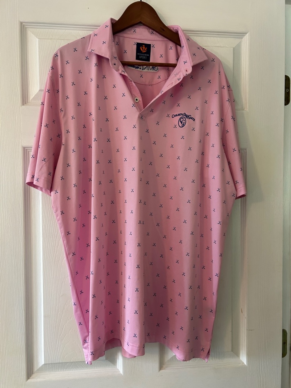 Donald Ross Men’s Pink Short-Sleeve Polo with Micro Print